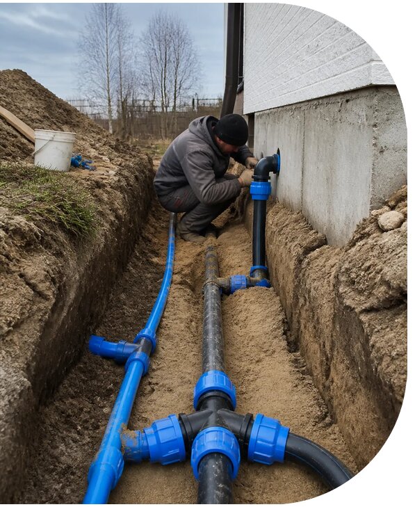 Монтаж наружного водопровода на участке под ключ в Климовске